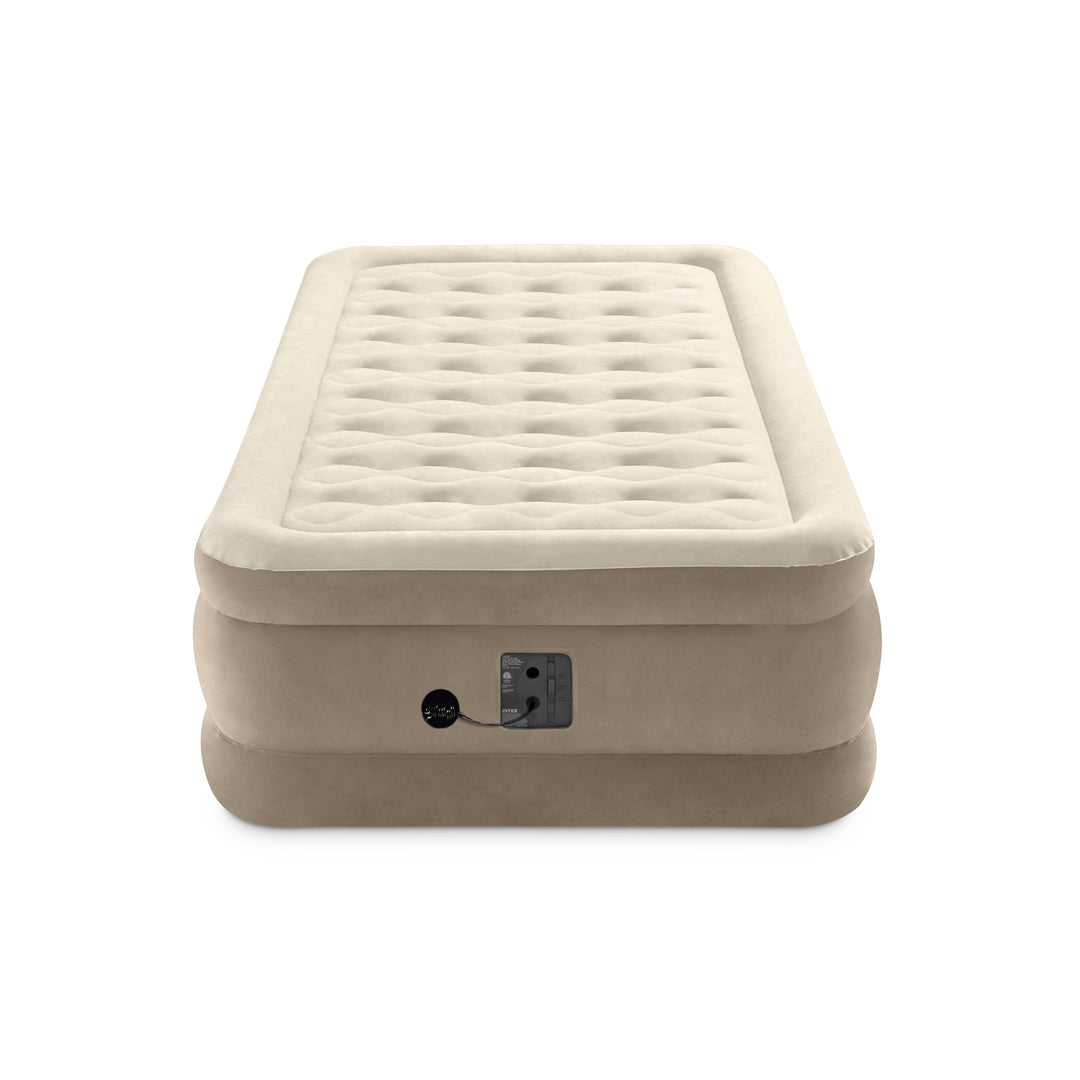 Intex Ultra Plush Fiber-Tech Airbed Elevated Air Mattress w/ Built-In Pump, Twin
