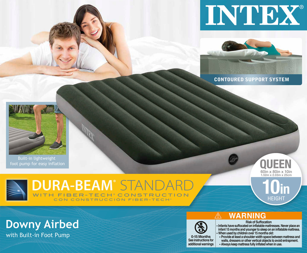 Intex 64763E Dura Beam Downy Air Mattress with Built In Pump, Queen (2 Pack)