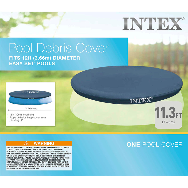 Intex 28022E 11.3 Foot Easy Set Swimming Pool Debris Cover Tarp, Blue (Used)