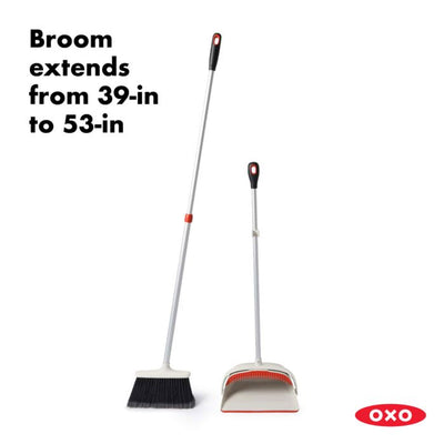 OXO Large Extendable Broom and Dustpan 2 Pc Upright Cleaning Sweeper Set (Used)