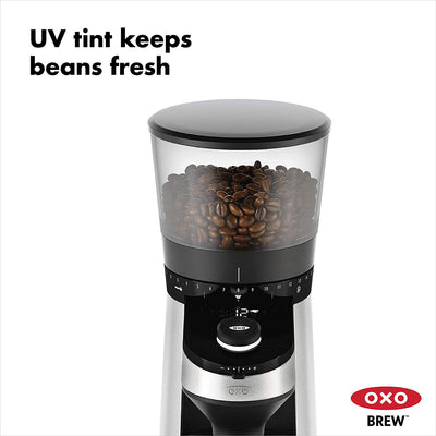 OXO BREW Stainless Steel Conical Burr Coffee Grinder w/ Integrated Scale, Silver