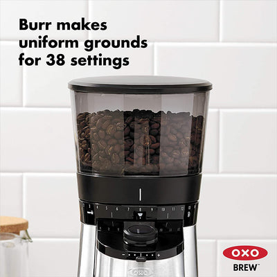 OXO BREW Stainless Steel Conical Burr Coffee Grinder w/ Integrated Scale, Silver