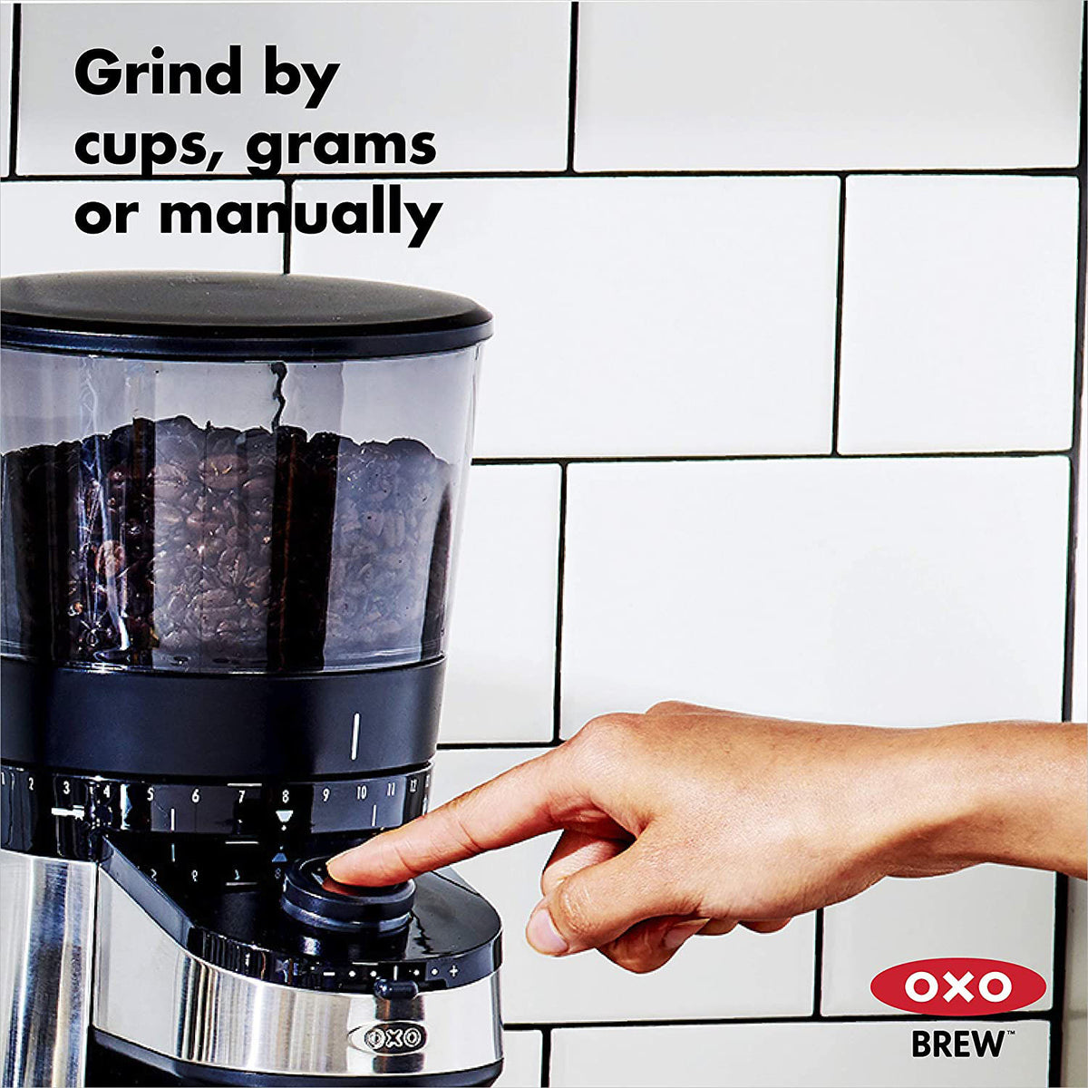 OXO BREW Stainless Steel Conical Burr Coffee Grinder w/ Integrated Scale, Silver