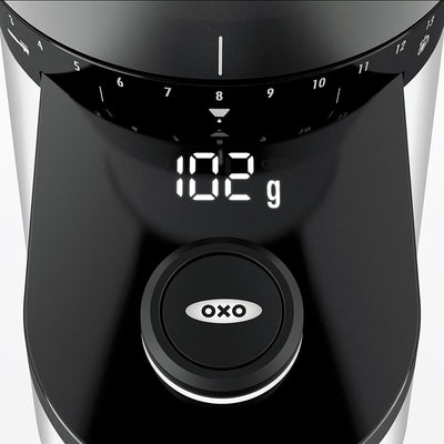 OXO BREW Stainless Steel Conical Burr Coffee Grinder w/ Integrated Scale, Silver
