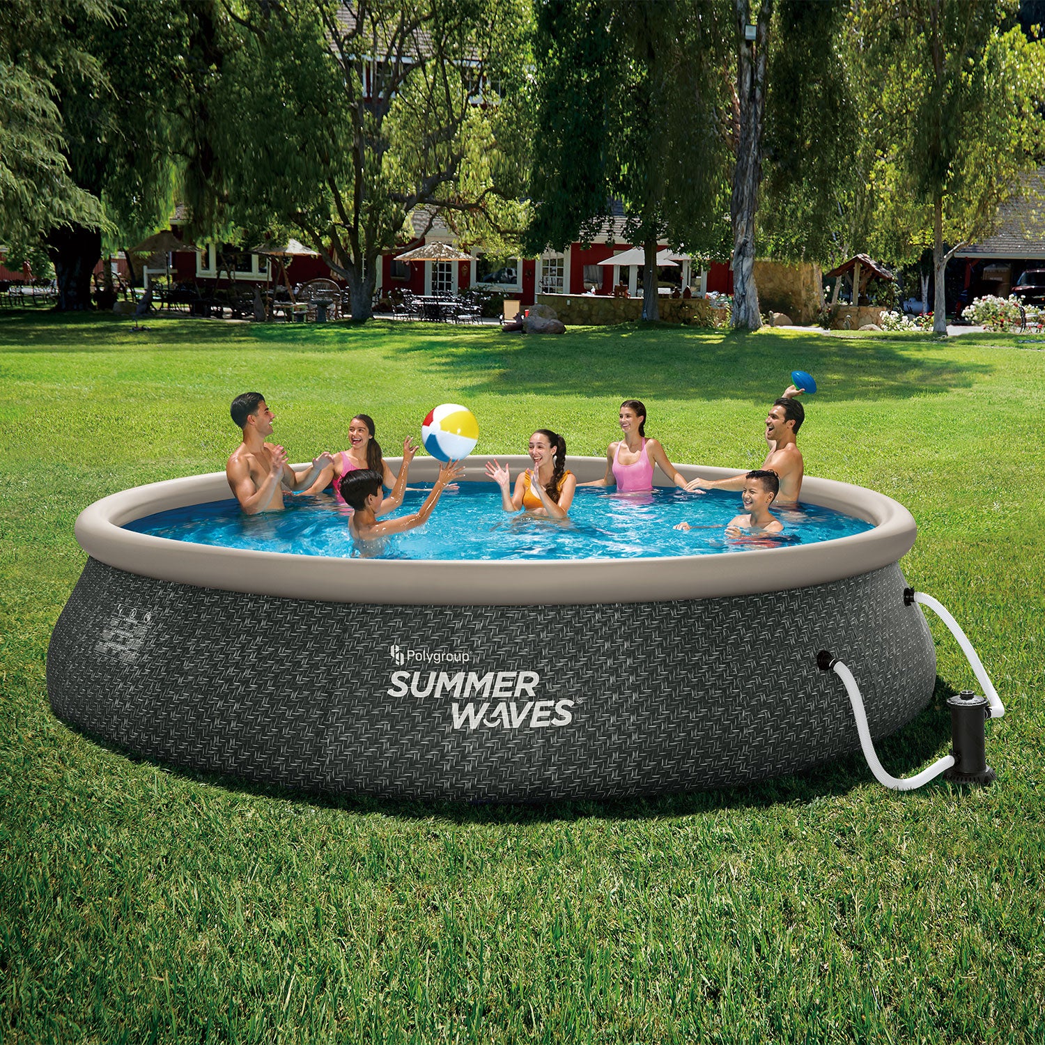 Summer Waves 16ft x 42in Ring Above Ground Pool Dark Gray Herringbone (Open Box)