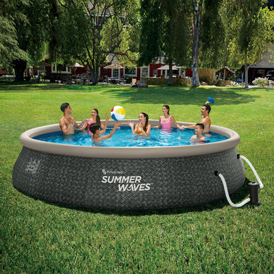 Summer Waves 16ft x 42in Ring Above Ground Pool Dark Gray Herringbone (Open Box)