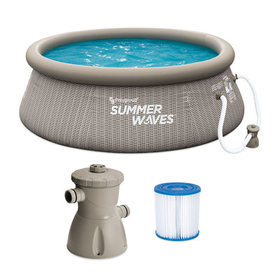 Summer Waves 8ft x 30in Quick Set Ring Above Ground Pool, Basketweave (Open Box)
