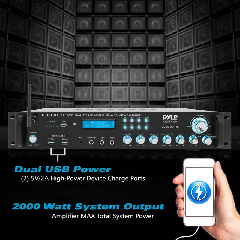 Pyle 2,000 Watt Multi Channel Bluetooth Home Theater Hybrid Amplifier Receiver
