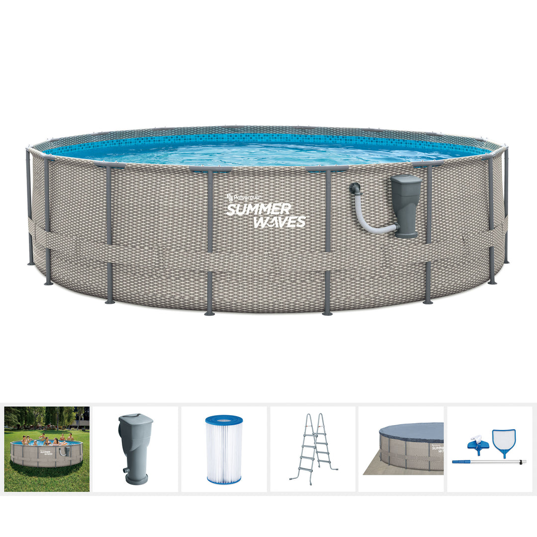 Summer Waves Active 16 Ft x 48 In Frame Swimming Pool Set with Pump (Used)