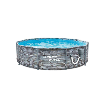 Summer Waves 10 Ft Round Stone Slate Print Metal Frame Pool, Grey (For Parts)