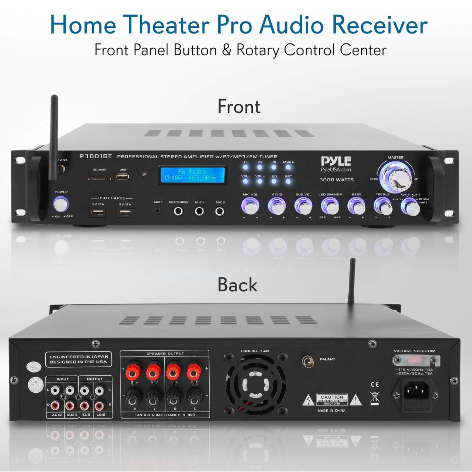 Pyle 3,000 Watt Multi Channel Bluetooth Theater Amplifier Receiver (Open Box)