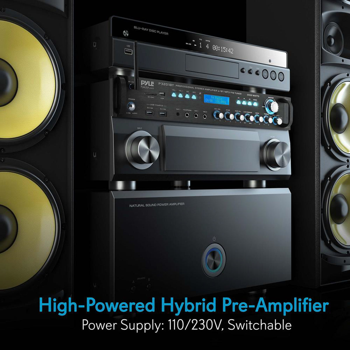 Pyle 3000 Watt Pro Home Audio Multi Channel Bluetooth Hybrid Amplifier Receiver