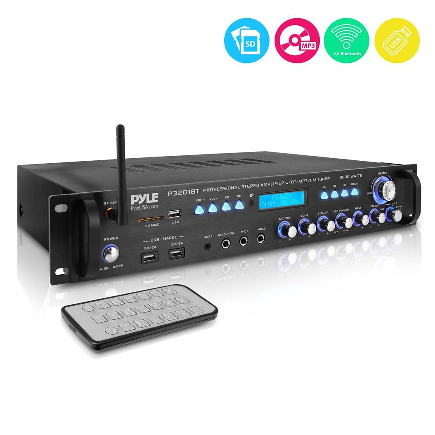 Pyle 3000 Watt Pro Home Audio Multi Channel Bluetooth Hybrid Amplifier Receiver - VMInnovations