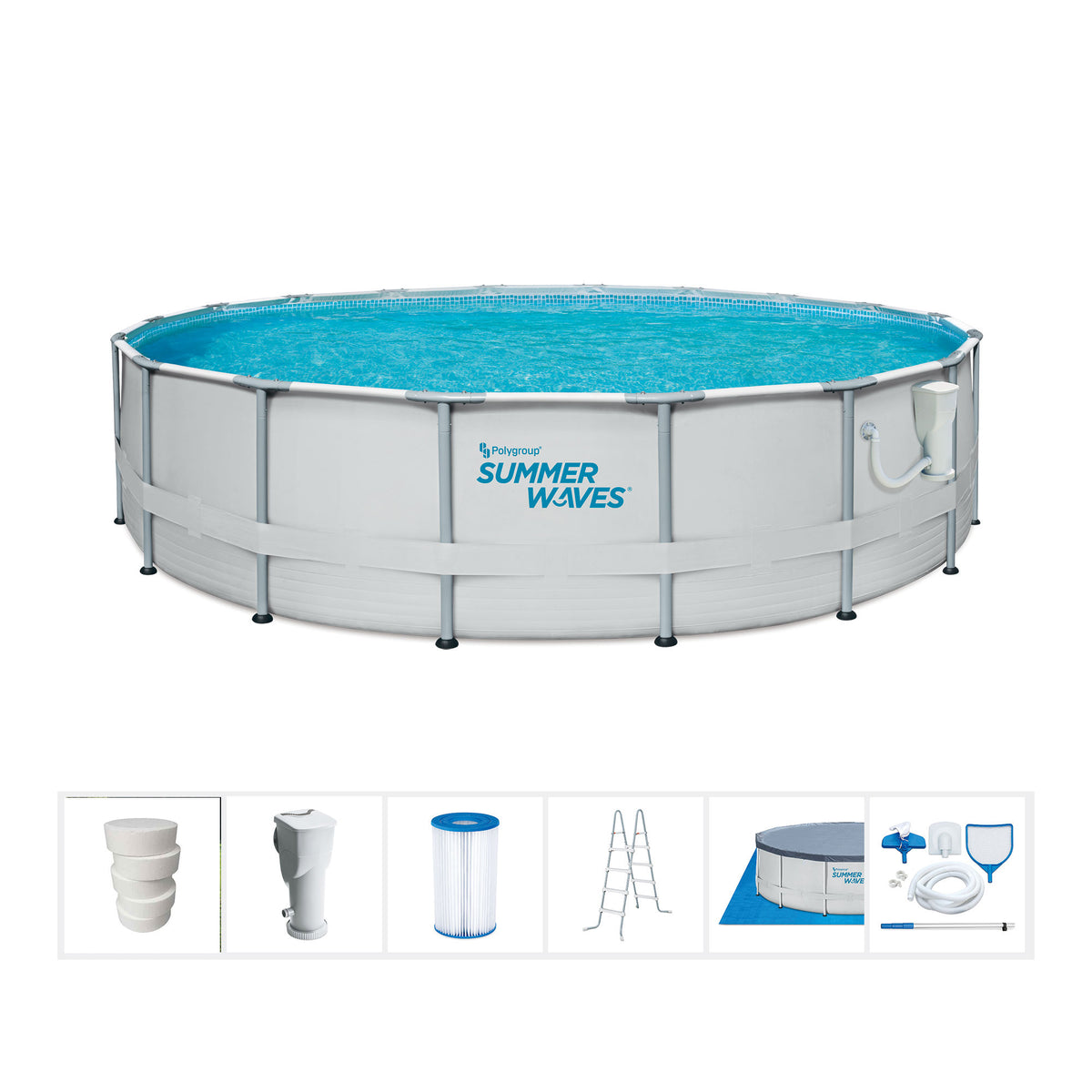 Summer Waves Elite 18 Ft Metal Frame Pool w/ Qualco 5-Pound Chlorinating Tab Kit