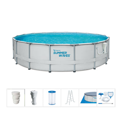 Summer Waves Elite 18 Ft Metal Frame Pool w/ Qualco 5-Pound Chlorinating Tab Kit
