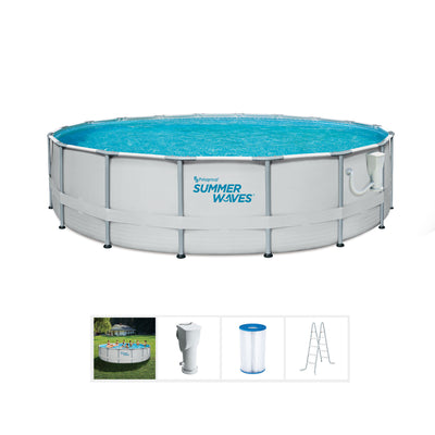 Summer Waves Elite 14 Foot Metal Frame Above Ground Pool Set with Filter Pump