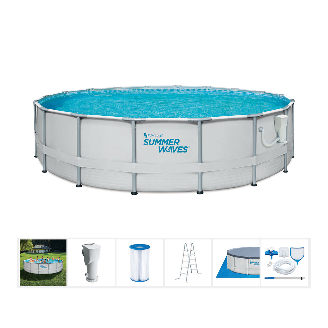 Summer Waves Elite 18ft x 48in Metal Frame Above Ground Pool Set w/ Filter Pump