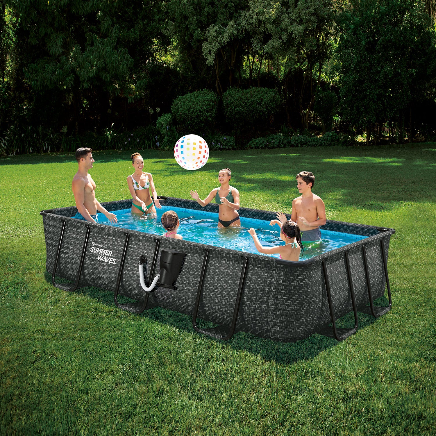 Summer Waves 14ft Dark Herringbone Frame Pool & Qualco 5 Pound Chlorinating Tabs