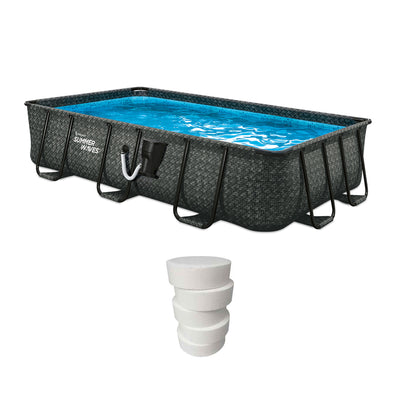 Summer Waves 14ft Dark Herringbone Frame Pool & Qualco 5 Pound Chlorinating Tabs