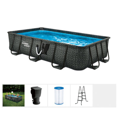 Summer Waves 13ft x 7ft x 39.5in Above Ground Rectangle Frame Swimming Pool Set