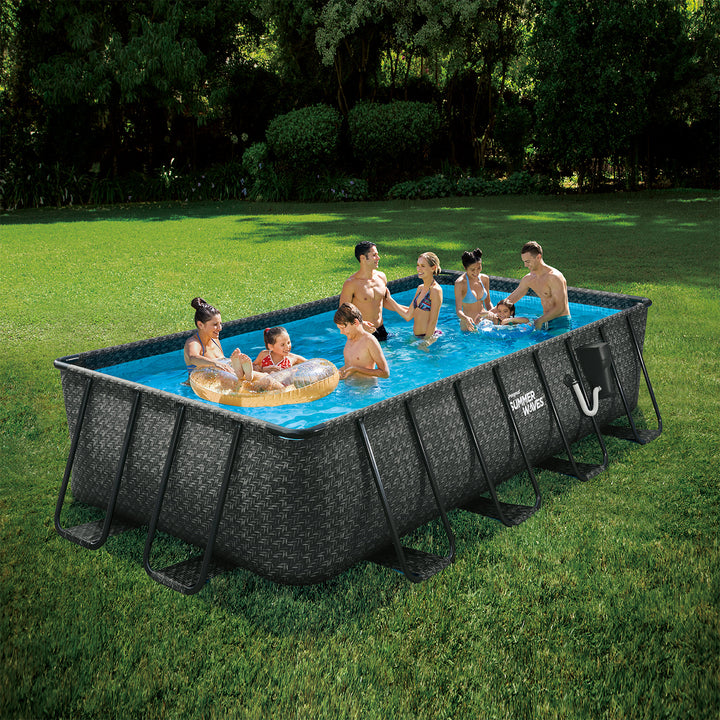 Summer Waves 16ft Long Dark Herringbone Elite Frame Outdoor Pool (Damaged)