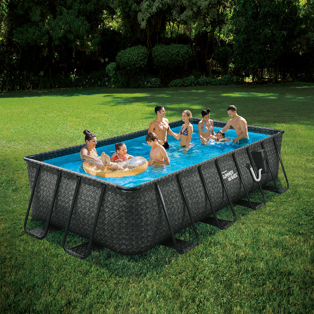 Summer Waves 16 Foot Long Dark Herringbone Print Elite Frame Pool (Open Box) - VMInnovations