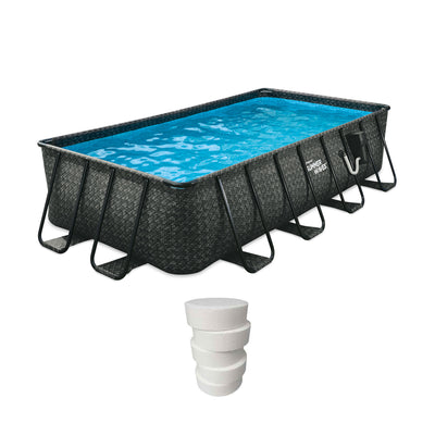 Summer Waves 16 Ft Rectangular Frame Pool w/ Qualco 5-Pound Chlorinating Tab Kit