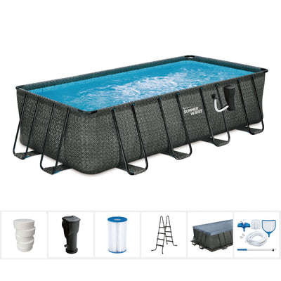 Summer Waves 18 Ft Rectangular Frame Swim Pool w/ Qualco Chlorinating Tab Kit
