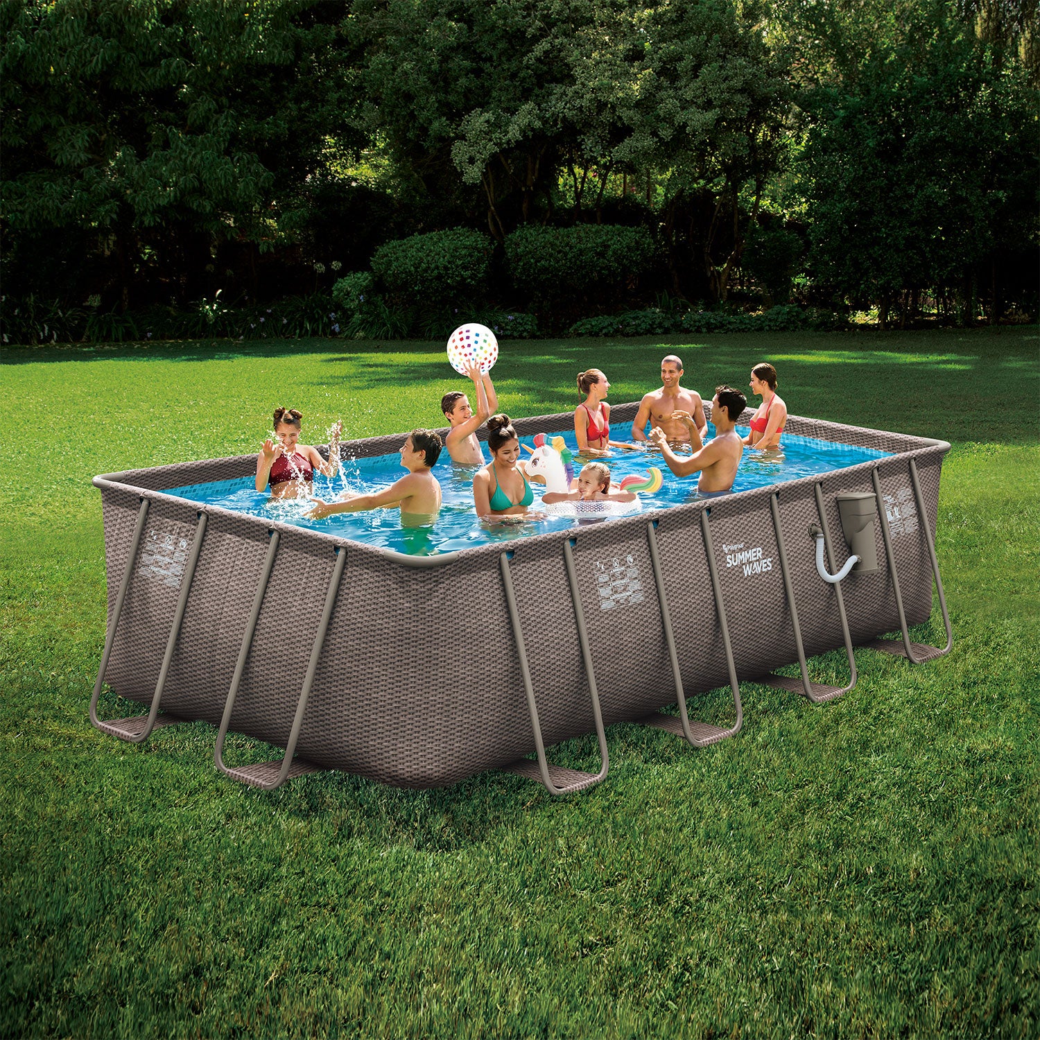 Summer Waves 18ft x 9ft x 52in Above Ground Rectangle Frame Swimming Pool Set