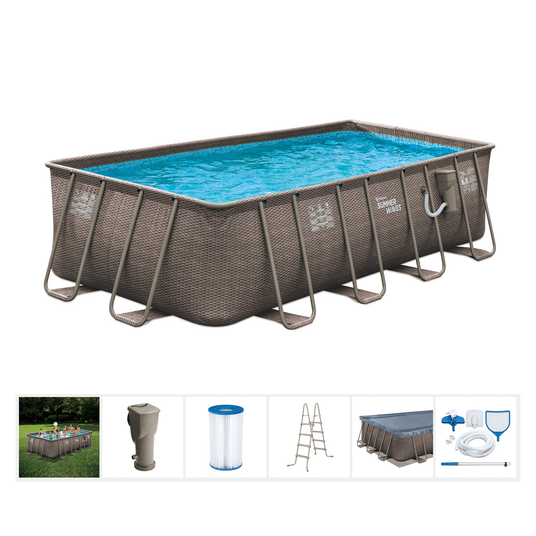 Summer Waves 18ft x 9ft x 52in Above Ground Rectangle Frame Swimming Pool Set - VMInnovations