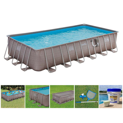 Summer Waves 24ft x 12ft x 52in Rectangle Above Ground Frame Swimming Pool Set