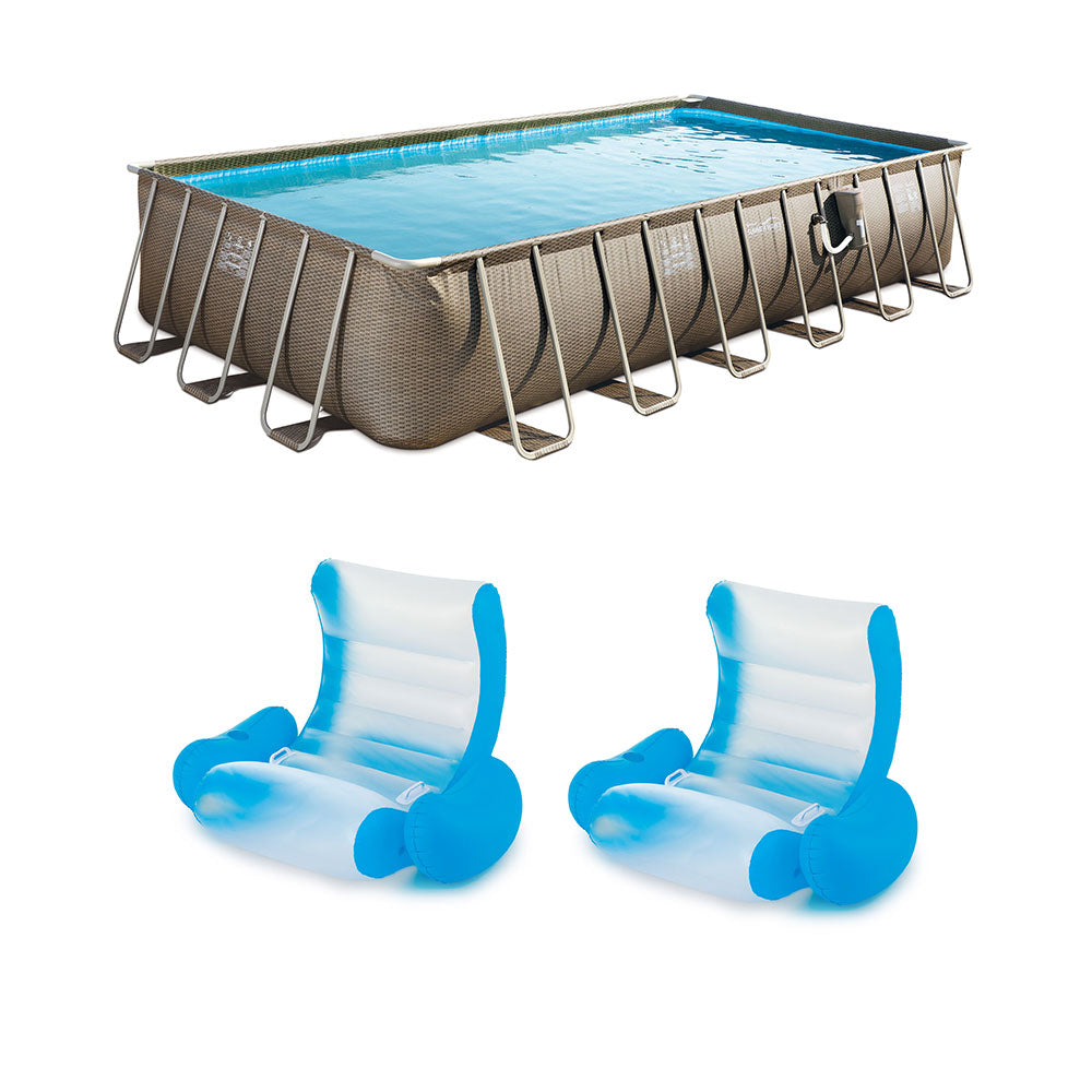 Summer Waves 24 Foot Elite Wicker Pool w/ Inflatable Aqua Glow Loungers (2 Pack)