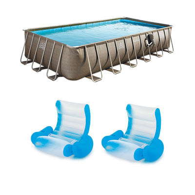 Summer Waves 24 Foot Elite Wicker Pool w/ Inflatable Aqua Glow Loungers (2 Pack)