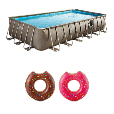 Summer Waves 24 Foot Elite Wicker Pool w/ Donut Inflatable Pool Float (2 Pack)