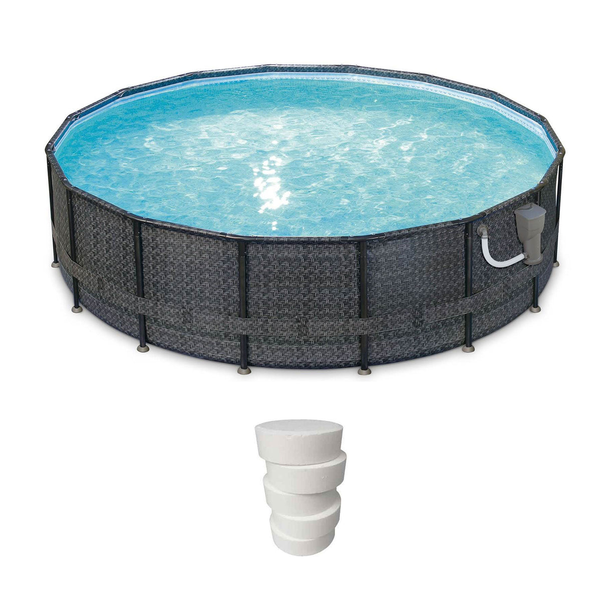 Summer Waves Elite 16 Ft Frame Swim Pool w/ Qualco 5-Pound Chlorinating Tab Kit
