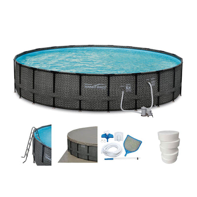 Summer Waves Elite 22 Ft Frame Swim Pool w/ Qualco 5-Pound Chlorinating Tab Kit
