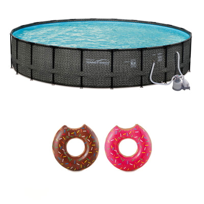 Summer Waves Elite 24' x 52" Frame Pool Set + Giant Frosted Donut Pool Floats - VMInnovations