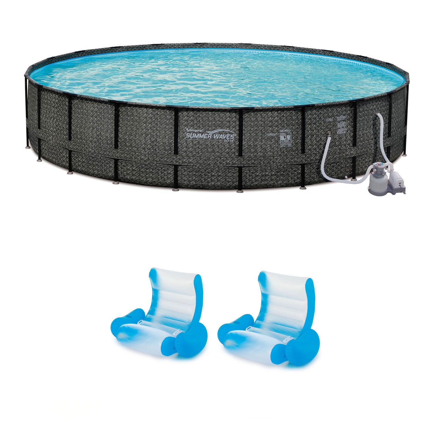 Summer Waves 24ft x 52in Pool Set & Inflatable Rocking Chair Lounges (2 Pack) - VMInnovations