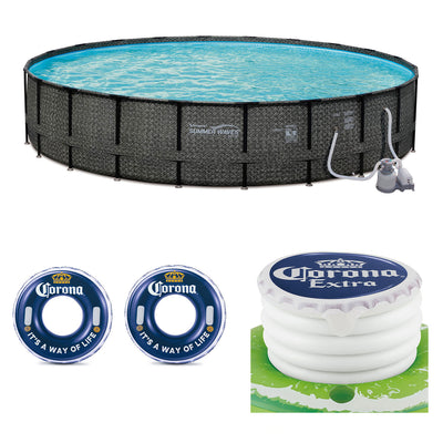 Summer Waves 24' x 52" Pool Set + Corona Pool Floats (2 Pack) + Floating Cooler