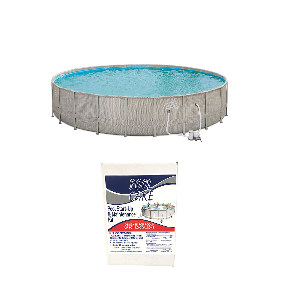 Summer Waves Elite Frame Swimming Pool + Qualco Pool Chemical Maintenance Kit