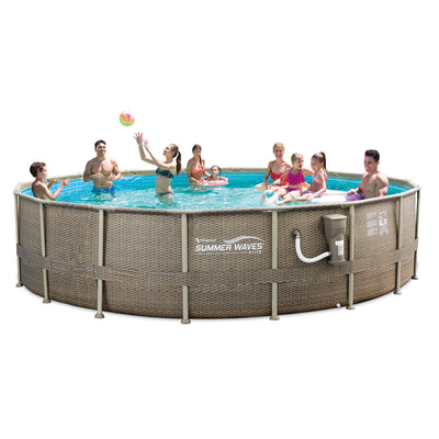 Summer Waves 18ft x 48in Elite Frame Swimming Pool with Exterior Wicker Print