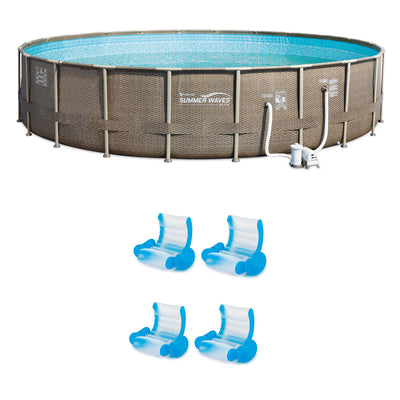 Summer Waves Elite 22 Foot Round Pool Kit + Inflatable Rocking Chair Lounges