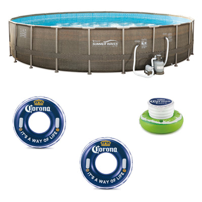 Summer Waves Frame Pool w/Corona Inflatable Float (2 Pack) w/Floating Cooler