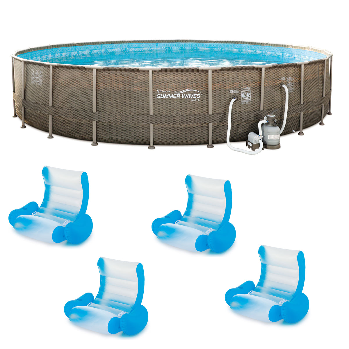 Summer Waves 24ft x 52in Pool w/ Rocking Chair Float & Aqua Glow LED(4 Pack)