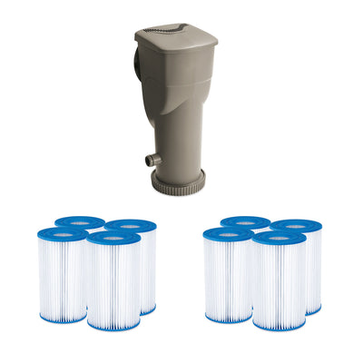 Summer Waves SkimmerPlus Pool Pump with 8-Pack Replacement Spa Filter Cartridge