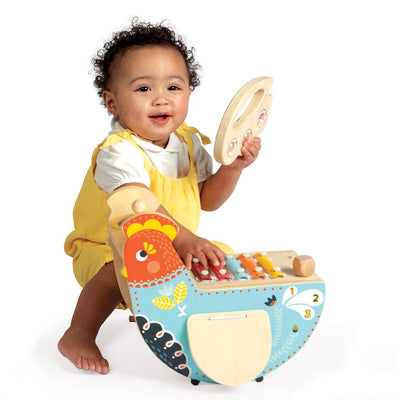 Manhattan Toy Musical Colorful Chicken Wooden Instrument with 5 Attachments