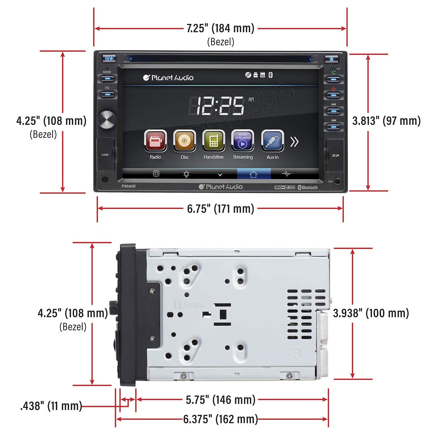Planet Audio P9640B Double DIN Bluetooth DVD 6.2 Inch Touchscreen Car Stereo - VMInnovations