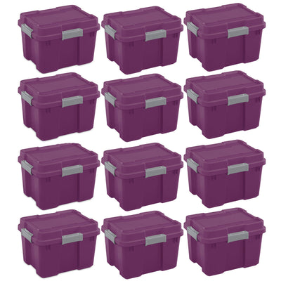 Sterilite 20 Gal Tote Storage Container Box w/ Lid, Exotic Purple/Gray (12 Pack)