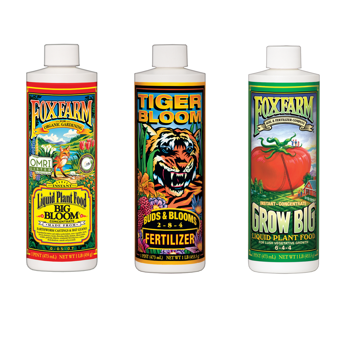 Fox Farm Liquid Soil Fertilizer - Big Bloom, Grow Big, Tiger Bloom (Pack of 3) - VMInnovations