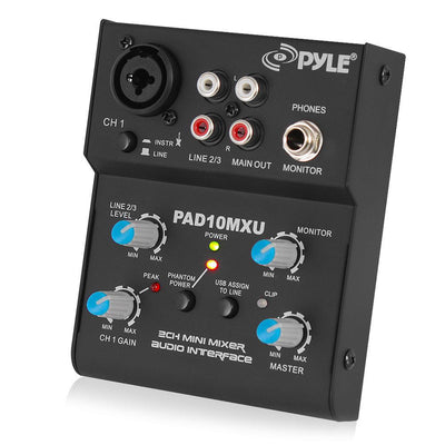 Pyle 2-Channel 18V Power Audio Mixer Controller Interference w/ USB Soundcard